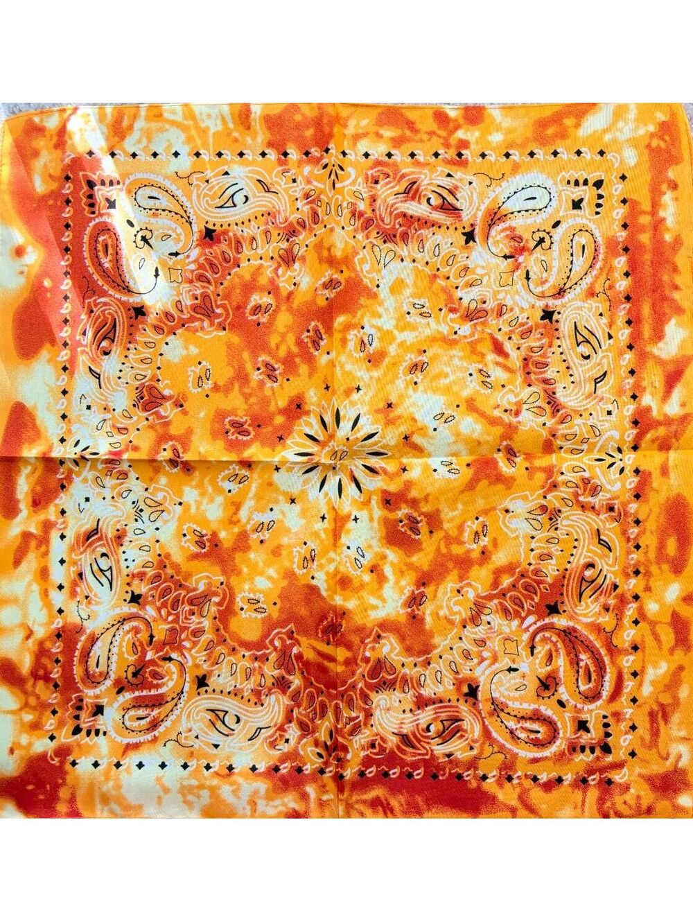 Vibrant Orange and Yellow Tie-Dye Paisley Bandana Scarf